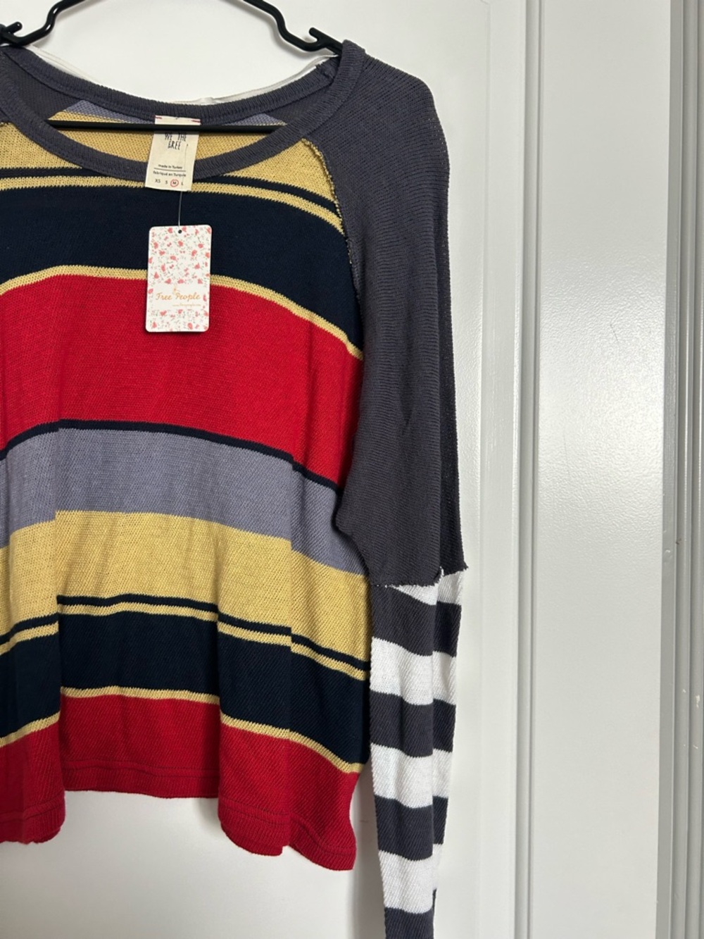 Free people Sunny Side Striped Long Sleeve Tee Size M retro boho chic NWT 70s - Picture 6 of 11